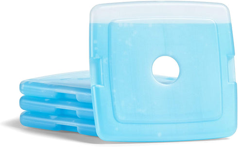 Cool Coolers by Fit + Fresh, Reusable & Long-Lasting Slim Ice Packs, Perfect Addition To Your Lunch Box, Camping Accessories, Insulated Lunch Bag, Beach Cooler Backpack & More, 4PK, Clear Blue