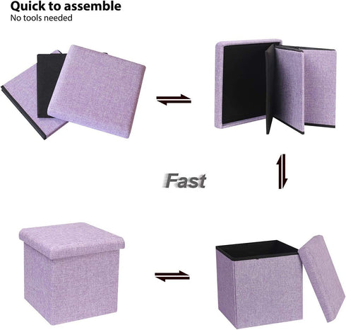 B FSOBEIIALEO Storage Ottoman Cube, Linen Small Coffee Table, Foot Rest Stool Seat, Folding Toys Chest Collapsible for Kids Light Purple 11.8"x11.8"x11.8"