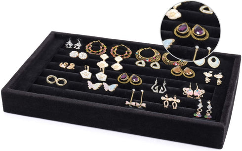 Foraineam 4 Pack Velvet 7 Slots Ring Earrings Showcase Trays Holder Drawer Insert Jewelry Display Organizer