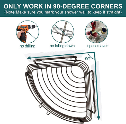 Smatorga Corner Shower Caddy Organizer Adhesive?Shower Corner Shelf Rack with Hook for Bathroom, Washroom, Kitchen, Stainless Steel,Bronze