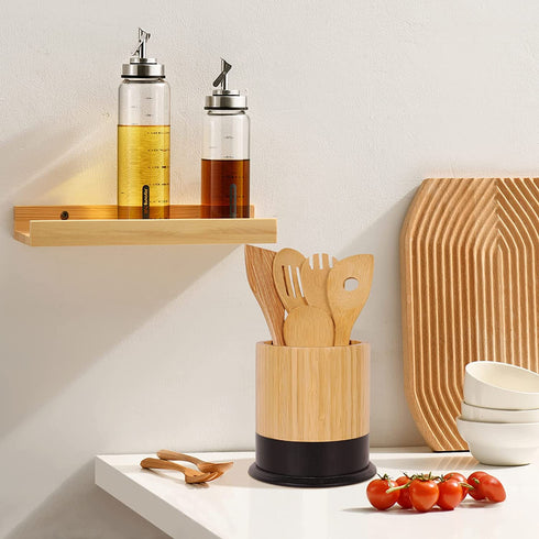 Kitchen Utensil Holder,Large Cooking Utensil Caddy Crock for Counter,Weighted Base for Stability,6.2 x 6.2 Inches,Black