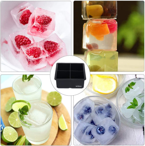 witice Large Ice Cube Trays Silicone (2.5-Inches) - Whiskey Ice Cube Mold, With Easy Release Ice Cubes for Whiskey and For Cocktail,Food Grade (Black 2 Tray)