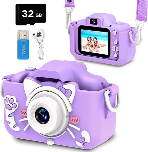 Goopow Kids Camera Toys for 3-8 Year Old Girls,Children Digital Video Camcorder Camera with Cartoon Soft Silicone Cover, Best Christmas Birthday Festival Gift for Kids - 32G SD Card Included