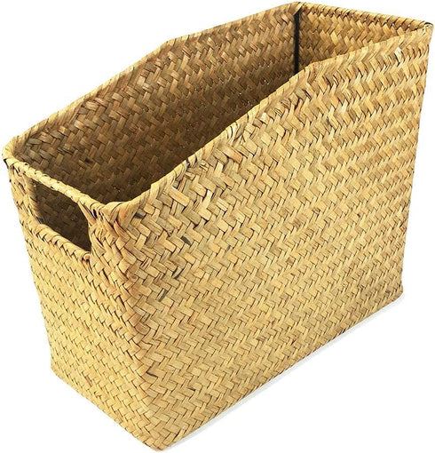 MISNINE Multifunction Basket Magzine Book Holder Basket,Handwoven Seagrass Rustic Home Décor (Small)