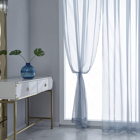 Dusty Blue Voile Sheer Curtains for Living Room 84 Inches Long 2 Panels Rod Pocket Light Filtering Treatment Window Drapes Solid Blue Sheer Curtains for Girls Bedroom 52 X 84 Inch Length