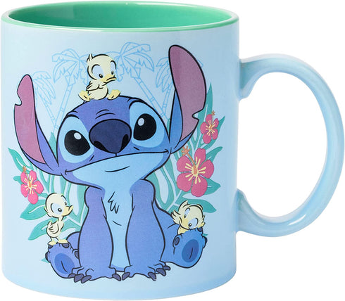 Silver Buffalo Disney Lilo and Stitch Floral Ducks Ceramic Coffee Mug, 20 Ounces