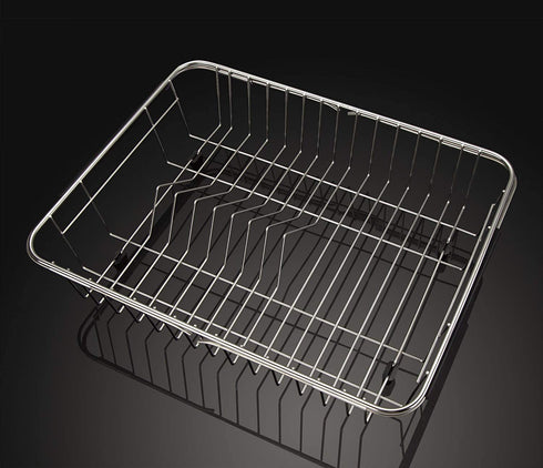 iPEGTOP Expandable Dish Drying Rack, Over The Sink Dish Rack, in Sink Or On Counter Dish Drainer with Black Utensil Holder Cutlery Tray, Rustproof Stainless Steel for Kitchen