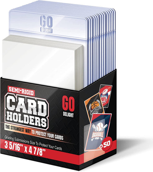 Semi Rigid Card Holder 50 Card Holders for Trading Cards and 50 Penny Sleeves Pokemon, Baseball Card Holder - Baseball Card Sleeves -3-5/16" x 4-7/8" Including 1/2" Lip - Trading Card Sleeves
