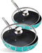 Kitchenly Nonstick Frying Pans with Lids - Granite Frying Pans with Stone Coating | Nonstick Skillet Cooking Pan Set | Electric, Gas, & Induction Compatible | 9.5 & 11 inch Pans | Turquoise - 2 Pack