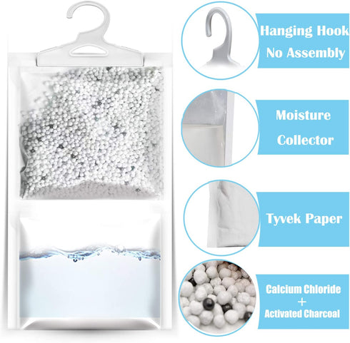 ZSZMFH 6 Pack Moisture Absorber & Max Odor Eliminator Hanging Bag, Charcoal Smell Remove Damp Musty Smell,Hanging Closet Dehumidifier Bags with 25g of Activated Charcoal (220g/pack)¦