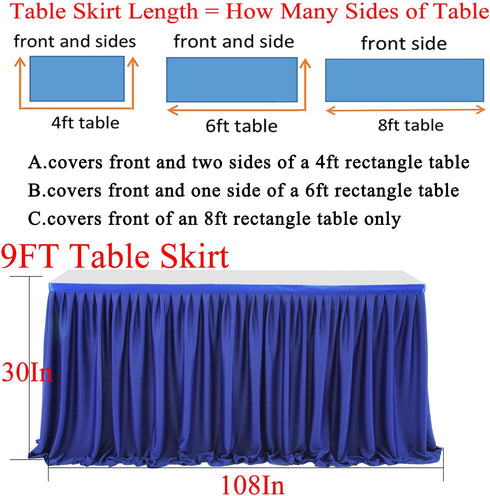 Leegleri 9 ft Navy Blue Polyester Pleated Table Skirt for Rectangle Table,Ruffle Tutu Table Cloth for Baby Shower Wedding,Birthday Party,Gender Reveal,Dessert Cake Tables