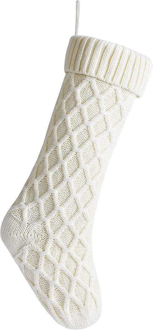 Kunyida Pack 4,18" Unique Ivory Cream Knit Christmas Stockings for Holiday Decor
