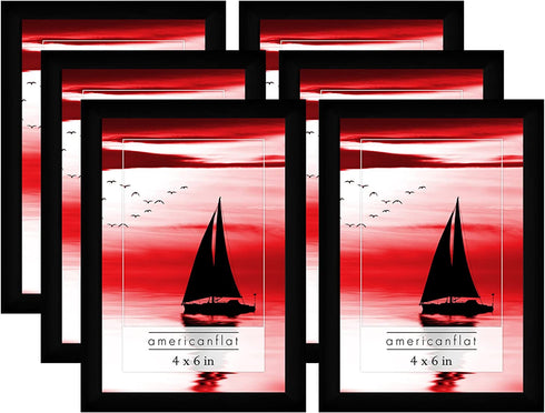 Americanflat 6 Piece 4x6 Black Picture Frame Set with Polished Glass - Horizontal and Vertical Formats for Wall and Tabletop