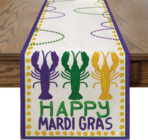 Artoid Mode Beads Happy Mardi Gras Carnival Table Runner, Seasonal Anniversary Wedding Holiday Kitchen Dining Table Decoration for Indoor Outdoor Home Party Decor 13 x 108 Inch