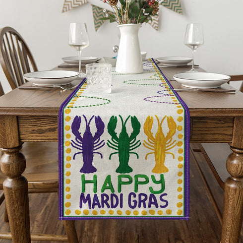 Artoid Mode Beads Happy Mardi Gras Carnival Table Runner, Seasonal Anniversary Wedding Holiday Kitchen Dining Table Decoration for Indoor Outdoor Home Party Decor 13 x 108 Inch