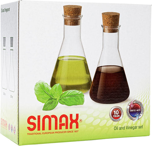 Simax Oil And Vinegar Dispenser Set: Borosilicate Glass Kitchen Oil Dispenser Set with Cork Top - Olive Oil And Vinegar Dispenser Bottle - Oil Vinegar Dispenser Set - Olive Oil Cruet Set of 2-8 Oz