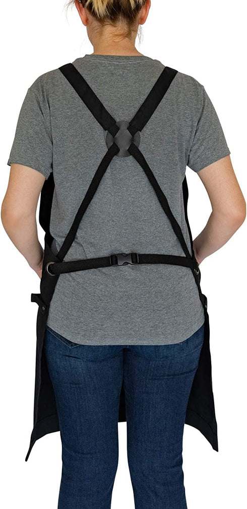 Professional Chef Apron for Men Women Cooking Kitchen BBQ Grill with Large Tool Pockets, Adjustable Size, Cotton Black, Quick Release Buckle, Dual Side Loops