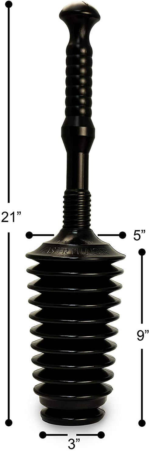 Master Plunger MP500-3TB Heavy Duty Bathroom Toilet Plunger Kit with Tall Bucket. Equipped with Air Release Valve, Black