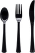 Party Essentials Extra Heavy Duty Hard Plastic Cutlery Combo Pack, Full Size Knives/Forks/Spoons, Black, 96-Pieces/ 32-Place Settings (N1224BK-4)