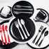 Party Essentials Extra Heavy Duty Hard Plastic Cutlery Combo Pack, Full Size Knives/Forks/Spoons, Black, 96-Pieces/ 32-Place Settings (N1224BK-4)