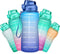 Ahape Gallon Motivational 64/100 oz Water Bottle with Time Marker & Straw, Large Daily Water Jug for Fitness Gym Outdoor Sports, Remind of All Day Hydration, Leak Proof, BPA Free (blue+purple, 100oz)