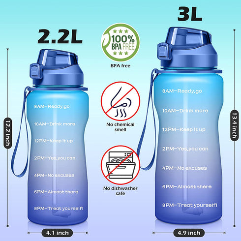 Ahape Gallon Motivational 64/100 oz Water Bottle with Time Marker & Straw, Large Daily Water Jug for Fitness Gym Outdoor Sports, Remind of All Day Hydration, Leak Proof, BPA Free (blue+purple, 100oz)