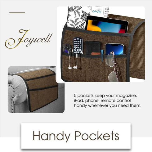 Joywell Sofa Armrest Organizer Remote Control Holder for Recliner Couch, Arm Chair Caddy with 5 Pockets for Magazine, Tablet, Phone, iPad, Coffee