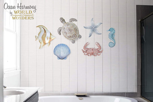 World of Wonders - Ocean Harmony Series - Captiva - Elegant Scallop Seashell Wall Sculpture Hand-Painted Easy Mount Beach House Shabby Chic Sea Life Marine Nautical Home Decor Accent, 8.5-inch