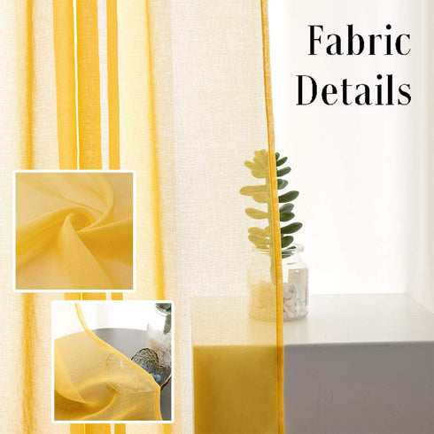 Butter Yellow Sheer Curtains 84 Inches Long Semi Faux Linen Orange Yellow Sheer Curtain 84 for Bedroom Living Room Girls Kids Room Yellow Sheer Curtains 2 Panels 52x84