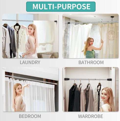 Minkay Shower Curtain Rod Tension No Drill for Bathroom Windows,Curtain Shower Rod,Black 28-47 inches 304 Stainless Steel, Never Fall Off, Rust Free.