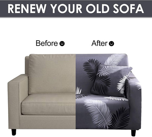 JOYDREAM 1 Piece Armchair Slipcover, Stretch Sofa Covers, Printed Sofa Slipcovers, Furniture Protector Universal for Armchair, 1 Seater Sofa Cover with 1 Pillowcase (Small, Feather)