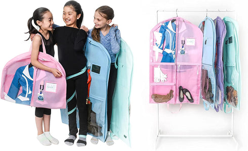 Waterproof Hanging Garment Bag 40 inch Clothes Bag with Gusset, 5 Pockets & Side Zip for Dance Costumes, Sports, Skating, Theatre, Beauty Pageants & More by Kendall Country, Cotton Candy Pink