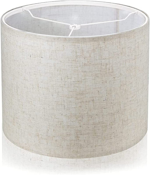 Wellmet 13"x13"x10" Assembly Required Lampshade for Table Lamp ,Bedside Lamp,Floor Lamp,Fabric Drum Lampshade Classic Modern Style,Spider Fitter,Linen