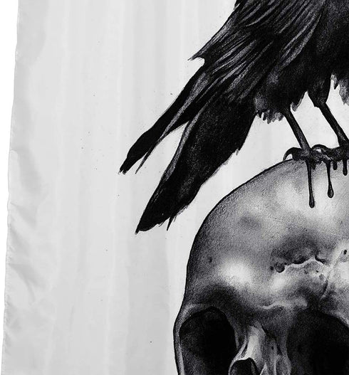 HIYOO Halloween Skull Raven Shower Curtain with Hooks, Horror Scary Skeleton Hallowmas Bathroom Art Decor Bathtub Black and White Shower Curtains, Waterproof Fabric - Mysterious Bird 60" W x 72" L