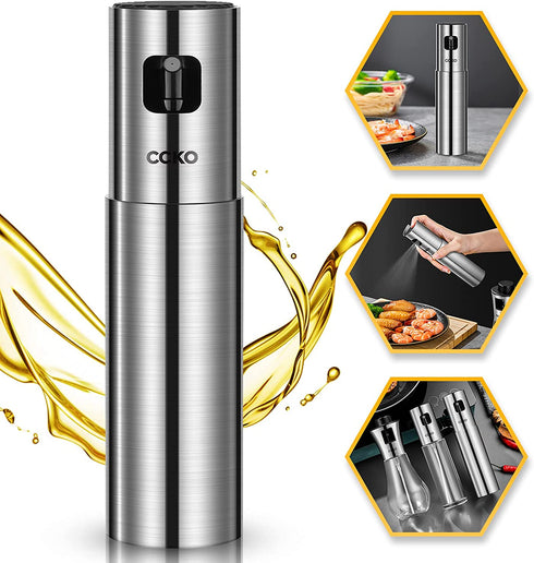 CCKO Oil Sprayer for Cooking Air Fryer Stainless Steel Olive Oil Sprayer Mister 100ML Portable Olive Oil Spray Bottle for BBQ,Salad, Kitchen Baking,Frying,Roasting,Grilling