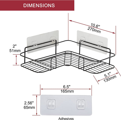 2 Pack Corner Shower Caddy, Wall Mounted No Drilling Shower Shelf with 6 Traceless Adhesive Hooks for Bathroom Kitchen Toilet, Only for 90 Degrees Right Angle, Matte Black