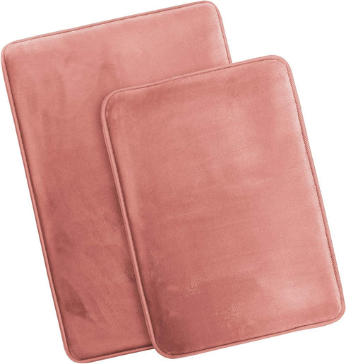 Clara Clark Bathroom Rugs, Ultra Soft Plush Bath Mat for Bathroom, Non-Slip, Velvet Memory Foam Set of 2 Bath Rugs, 17 x 24 / 20 x 32, Solid Misty Rose