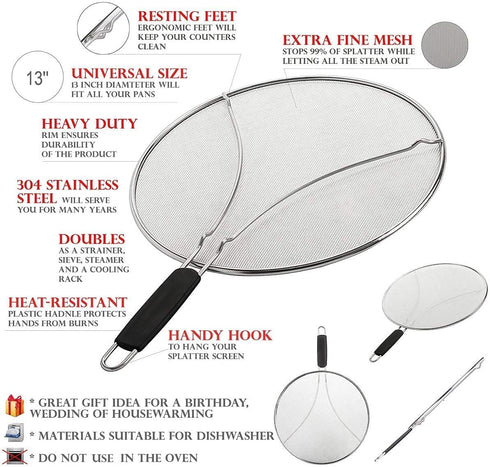BergKoch Splatter Screen for Frying Pan Stainless Steel Grease Guard for 15 inch Pan to Stop Hot Oil Splatter - Kitchen Tools & Accessories