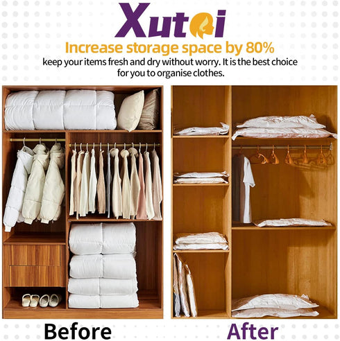 XUTAI Vacuum Storage Bags - 9 Packs Space Saver Bags Vacuum Storage Bags (3 Large, 3 Medium, 3 Small ) with Pump, 80% More Storage! Large Vacuum Sealer Bags for Clothes, Comforters, Blanket, Bedding