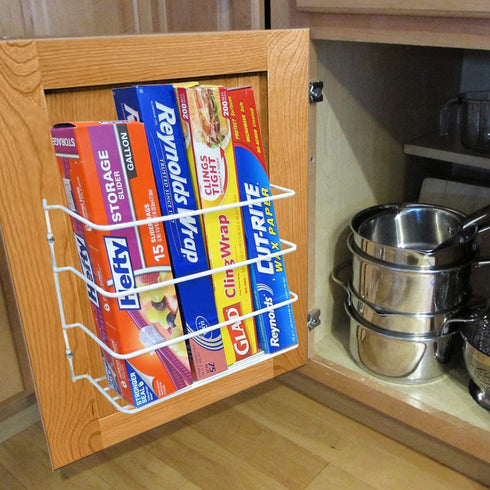 Evelots Wrap/Pan Organizer Rack-Door/Wall Mount-Plastic/Foil Paper-White-Set/2