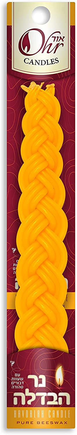 OHR CANDLES Braided Beeswax Havdalah Candle - Pure Bees Wax Shabbat Candle - Shabbat Judaica Gift - Flat Braid- 3-Pack