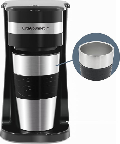 Elite Gourmet EHC111A Personal Single-Serve Compact Coffee Maker, with Pause N Serve, Reusable Filter, On/Off Switch, Water Level Indicator, 14-oz, Black