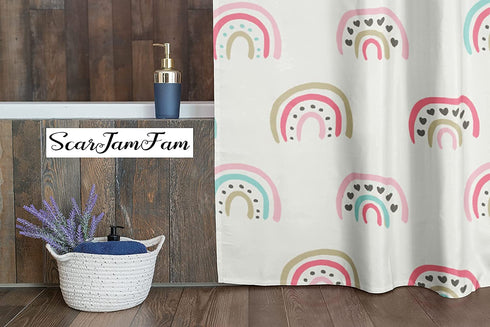 ScarJamFam Rainbow Shower Curtain 72" x 72"/ Easy to Clean Boho Shower Curtain/ Washable Kids Shower Curtain Rainbow Decor/ Cute Shower Curtains Boho