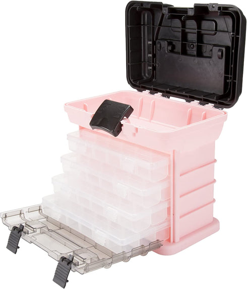Pink Tool Box Durable Tackle Box Organizer with 4 Compartments for Hardware, Fishing Tackle, Beads, Hair Accessories and More by Stalwart