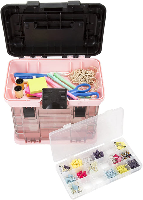 Pink Tool Box Durable Tackle Box Organizer with 4 Compartments for Hardware, Fishing Tackle, Beads, Hair Accessories and More by Stalwart