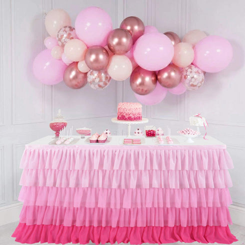 Pink Table Skirt Tutu Ruffled Tablecloth for Rectangle Table 6ft Baby Shower Birthday Party Unicorn Home Decor (Gradient pink)