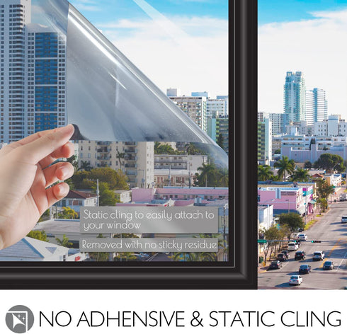 HIDBEA Window Film Daytime Privacy, Reflective One Way Mirror Window Tint for Home, Heat Control UV Blocking, Non-Adhesive Self Static Cling Window Stickers(Silver, 35.4 Inch x 6.5 Feet)