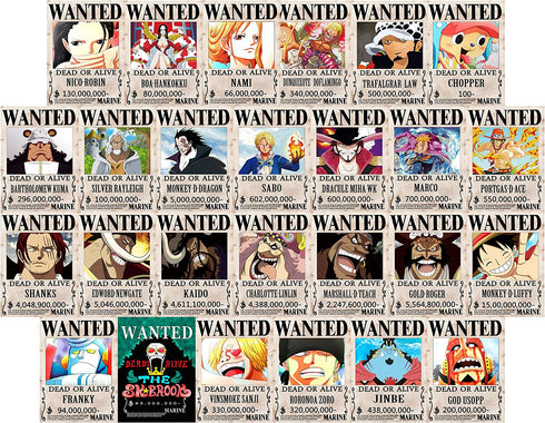 26 Pcs 28.5cm×19.5cm 1.5 Billion New Edition, One Piece Pirates Wanted Poster,The Straw Hat Pirates Crew Luffy Chopper Zoro Nami Usopp Sanji Jinbe Franky Brook Robin.