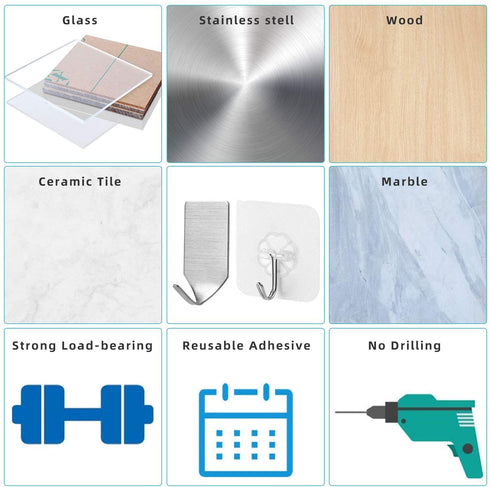 Adhesive Hooks.Heavy Duty Self Wall Hooks15lb(Max),Waterproof and Oilproof Transparent hooks11 Pack