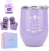 Wine Tumbler Gifts for Women, Purple Birthday Gifts for Women Friends, Stainless Steel Insulated Stemless Wine Tumbler Glass with Lid Socks